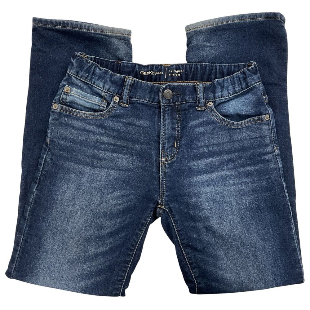 Gap Kids 1969 Girls 12 Denim Jeans Regular Straight Knit Lined Medium Wash